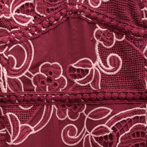 Pretty, Fitted Burgundy Embroidered Dress from Anthropologie size 4 - Picture 4 of 6